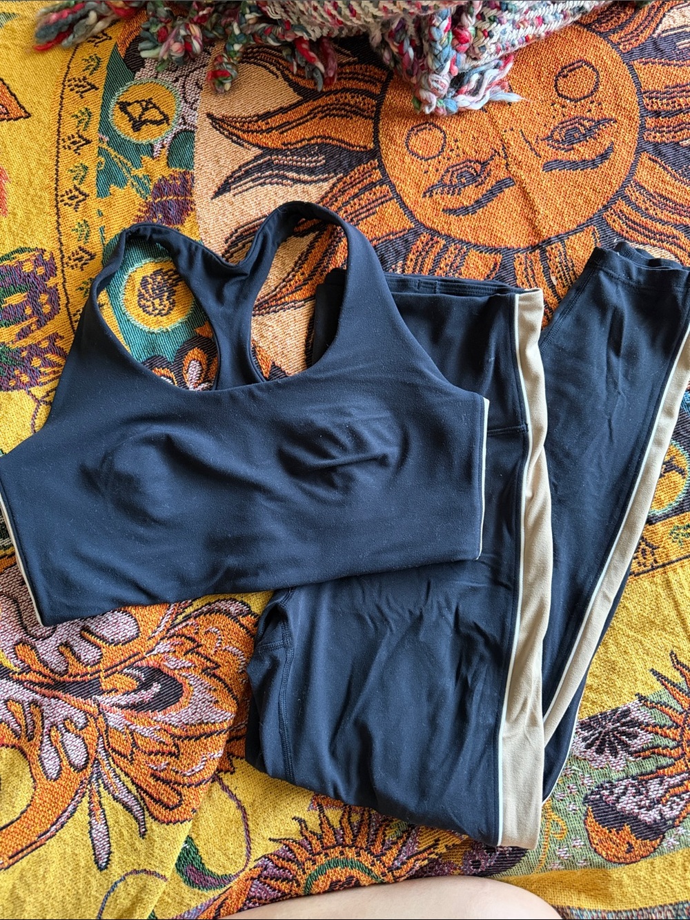 Matching Sports Bra and Leggings Set with Tan Side Stripe